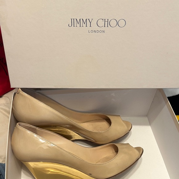 Jimmy Choo Beige Peep Toe Heels - Picture 1 of 4